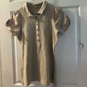 Burberry Beige Button-Front Puff Sleeve Polo Top